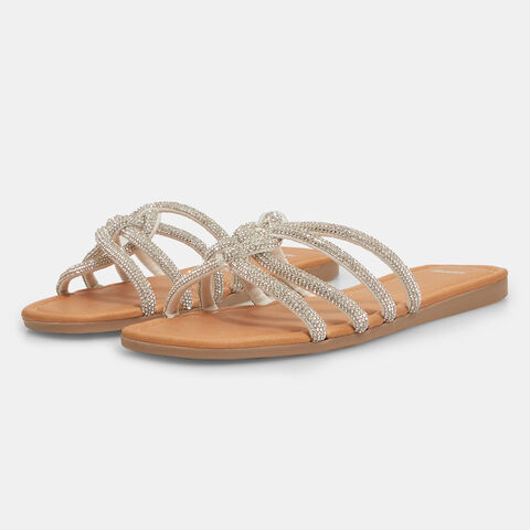 Zapatillas planas de mujer con tiras con brillantitos , Plateado Zapatillas planas de mujer con tiras con brillantitos , Plateado
